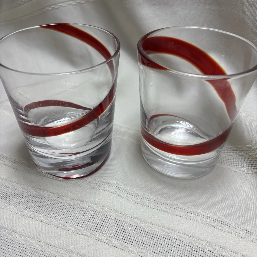 Pier 1 Red Swirline Double Old Fashioned Rocks Whiskey Glasses Set Of 2 Swirl 4
